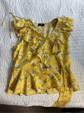 Yellow Floral Ruffle Wrap Camisole by Lulus